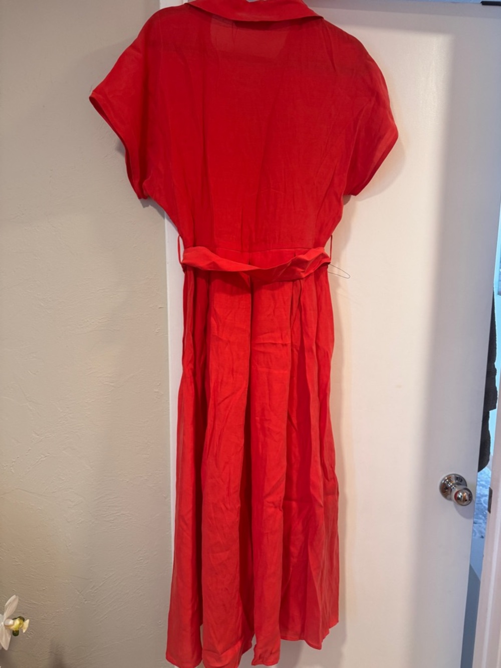 NWOT MANGO Button-Front Red Shirt Dress with Waist Tie - Picture 6 of 6